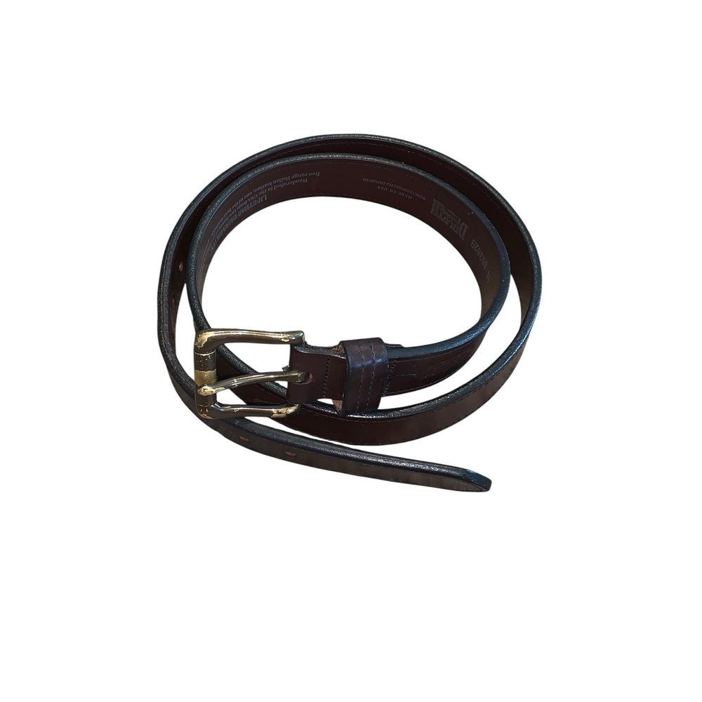 Duluth Trading Co Men's Lifetime Leather Belt 44 Brown Brass Buckle Heavy Duty